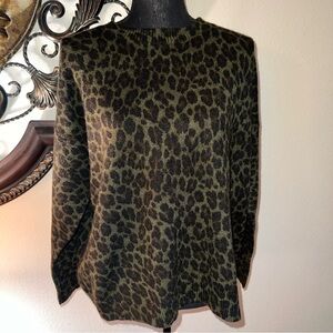 Vince Camuto Women’s Elegant Leopard Animal Print Sweater Jumper Green Black M